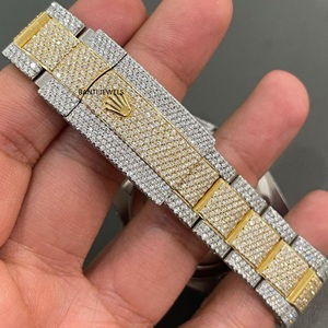 Montre Hip Hop de Luxe Antique en Acier Inoxydable Bicolore Moissanite Iced Out Or Argent Bracelet 20mm Verre Cadran Romain Brillance VVS - Product Image 2