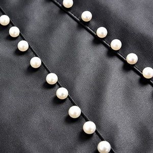 Jupes pour femmes en cuir PU noir-Mini jupes sexy et club-perles/jupe moulante taille haute pour la fête et le bureau - Product Image 4