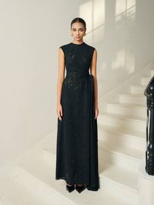 WHITEANT robes longues sans manches pour femmes robe en dentelle florale col rond NELLA EMB dentelle drapée robe midi 64% coton 36% polyester - Product Image 4