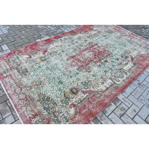 Tapis vintage de grande taille 5,7 x 9,6 pieds, tapis turc persan en laine rouge et vert - Product Image 2