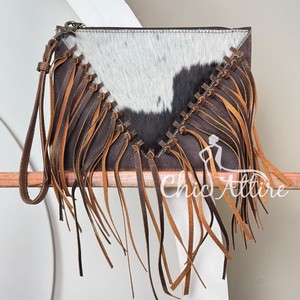 2025 vente en gros nouveauté cuir de vachette frange bracelet pochette sac à main pour les femmes de haute qualité en cuir véritable pochette à fermeture éclair - Product Image 1