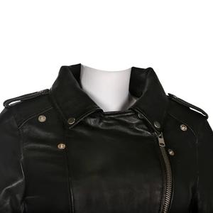 Vente en gros Veste en cuir pour femmes Manteau de motard de luxe en cuir véritable coupe ajustée Vêtements d'extérieur élégants à fermeture éclair pour femmes - Product Image 5