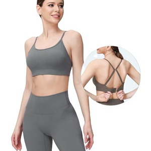 Logo personnalisé Sexy dos ouvert à bretelles V dos froissé bout à bout sans couture Gym Fitness Yoga vêtements actifs pour les femmes léger - Product Image 4