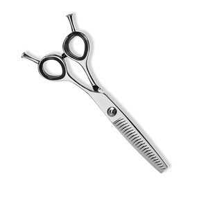 Ciseaux à effiler les cheveux en acier métallique poli miroir Ciseaux à effiler avec repose-doigt et anneau en caoutchouc noir - Product Image 3