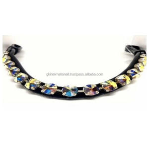 ที่กำหนดเองปรับห่วง End หนังแท้ม้าคิ้ววงดนตรีที่มี1แถวของคริสตัลขนาดใหญ่ส่องแสงเพชรโซ่ Bling - Product Image 4