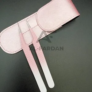 옹 브르 투톤 컬러 핑크 화이트 최고의 품질 속눈썹 연장 핀셋 90 도 및 직선 절연 속눈썹 볼륨 핀셋