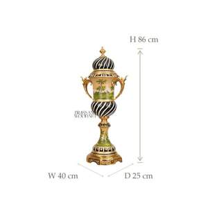 Vase décoratif peint à la main avec des détails plaqués or, pièce d'art en porcelaine de luxe, grande taille, pour la décoration intérieure classique - Product Image 2