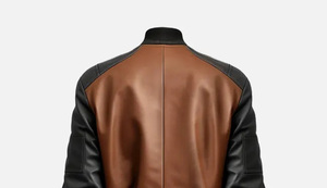 Blouson d'aviateur bicolore en cuir pour hommes avec fermeture à glissière Style d'hiver décontracté Fini - Product Image 4