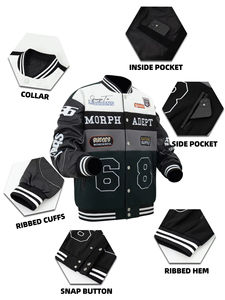 Trendy Men Color block Bomber Jacket Leather Sleeve Drop Shoulder Casual Long Sleeve Zipper Pocket Fall Winter Fashion Outerwear - Product Image 5