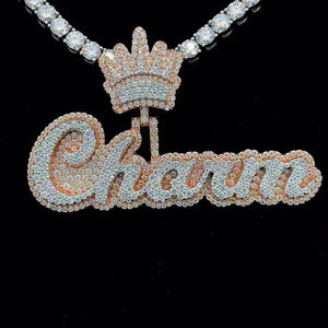 ผ่านเครื่องทดสอบเพชรโมอิสจี้ฮิปฮอปส่องแสงเป็นประกายวิบวับเครื่องประดับ925เงิน rpse ทองจี้เพชรรูปมงกุฎระฆังสองสี - Product Image 1