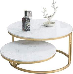 Juego de 2 Mesas de Centro Geométricas Modernas de Lujo para Sala de Estar, Decoración con Marco de Metal Dorado, Vidrio Templado, Fácil Montaje - Product Image 1