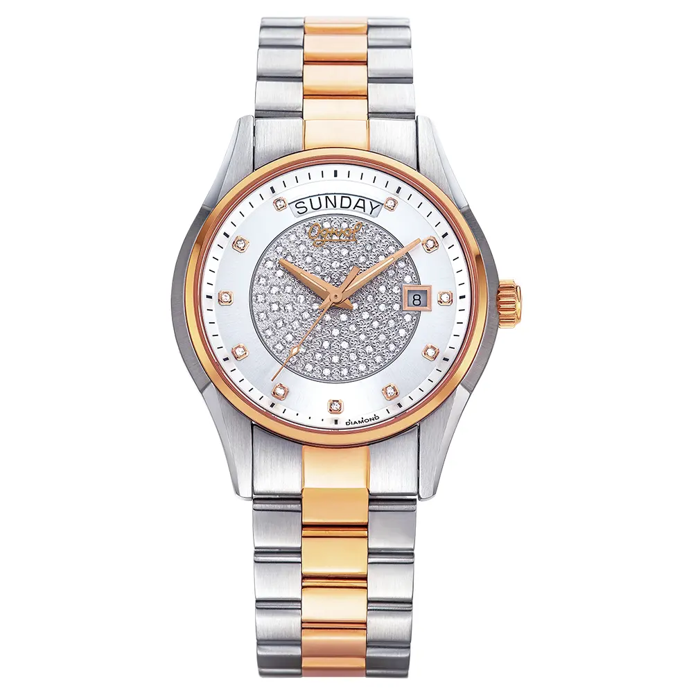 Ogival Marken uhr Luxus Real Diamond mit Datum Tag Display Fenster Automatische mechanische Uhr für Männer ETA Automatik werk
