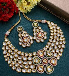 Kundan Necklace <b>set</b> with <b>Earrings</b> Jewelry <b>Set</b> <b>Gold</b> Plated Brass for Weddings Parties Anniversaries Bridal Wear for Engagement - Product Image 1