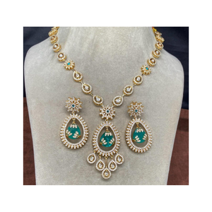 Kundan Brass <b>Bridal</b> <b>Necklace</b> & Earrings <b>Set</b> with American Diamonds for Weddings Anniversaries and Parties - Product Image 1