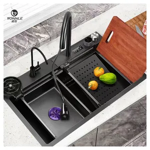 LED Ambient Light Smart Kitchen Sink Waterfall Waterfall Sink Sink Stainless Steel