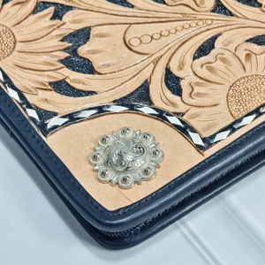 Premium Document Organizer Hot Selling <b>Tooled</b> <b>Leather</b> A4 A5 Size File Cover Floral Design Portfolio Organizer Office Binder - Product Image 4