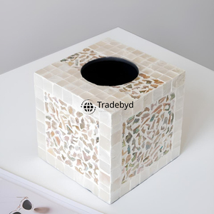 Mop Inlay Tissue <b>Box</b> Artisan Made <b>Floral</b> Pattern Engraved Design Premium Quality Tissue Holder for Luxury Living Room Decor - Product Image 1