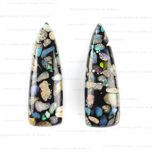 Top Qualité 10x30mm Naturel Noir Opale Cuivre Long Trillion Forme Dos Plat Calibré Cabochon Pierres Précieuses En Vrac Fournisseur De Bijoux - Product Image 6