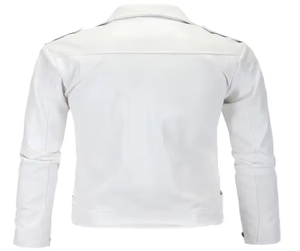High-Quality <b>White</b> Leather <b>Jacket</b> Classic <b>Biker</b> Style Trendy Design Fashionable & Durable Perfect for Casual Outings - Product Image 2