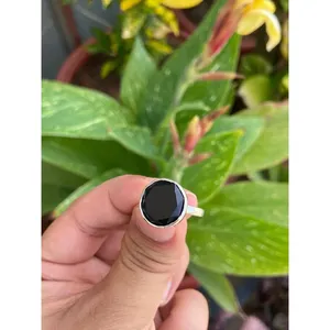 Bague solitaire en onyx noir rond, argent sterling 925, bague en pierres précieuses faite à la main, fournisseur de bijoux en gros - Product Image 2
