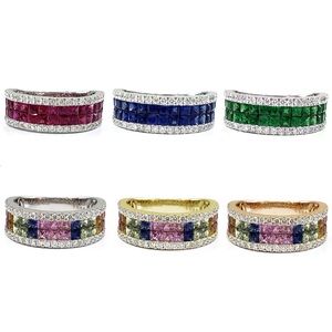 Hong Kong Drop Shipping Bonne Qualité 18k Solid White Gold Real Diamond Véritable Colorful Gemstone Rainbow Band Ring For Women - Product Image 4