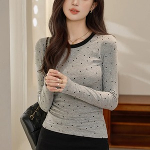 Chemise élégante pour femme avec col haut et manches longues à volants, 100% coton, chemisier décontracté pour l'automne et l'hiver - Product Image 1