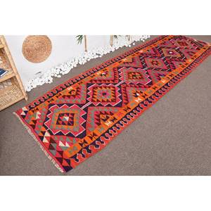 Alfombra Kilim Turca Vintage de 3 x 10,8 pies, Ecológica, Tradicional, Color Naranja Rojo, Tejido Plano, Diseño de Patchwork, para Dormitorio o Pasillo, de Lana - Product Image 3