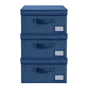 3 organizer armadio in tessuto blu 33x28x16 cm scatole salvaspazio con coperchio e manico per vestiti e libri - Product Image 1
