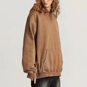 เสื้อฮู้ดดี้ผ้าฝ้ายสไตล์วินเทจแบบลำลองไซส์อเมริกัน ปี 2025 ขายส่ง ปรับแต่งได้ คุณภาพสูง ลุคทำเก่าแบบฟอกสี สำหรับผู้ชาย - Product Image 4