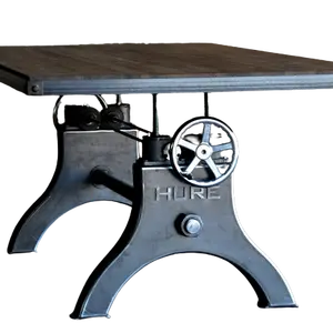 Industrial Iron Crank Round Height Adjustable Wood Top Crank Table Solid Cast Iron Base Mango Acacia Table Board Dining Table