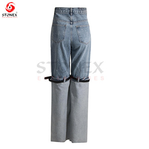 Venta al por mayor de alta calidad con estilo Casual Slim Fit Jeans Mujeres High Street High Rise Wide Leg Girls Denim Pants - Product Image 3
