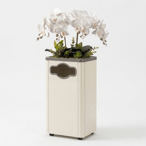 TH-CTC-006 Luxury Hotel Lobby Waste <b>Bin</b> with Decorative Artificial Flowers Stainless Steel Commercial Recyclable Trash Can - Product Image 1