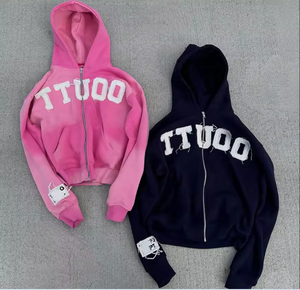 Sweat à capuche pour hommes 450 GSM Heavyweight Custom Distressed Embroidery Hoodie 100% Cotton Full Face Zip Streetwear for Winter Comfort Plain Dyed - Product Image 2