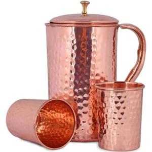 Pichet en cuivre durable fabriqué à la main avec une poignée lisse et brillante et une taille parfaite pour le stockage quotidien de l'eau potable - Product Image 4