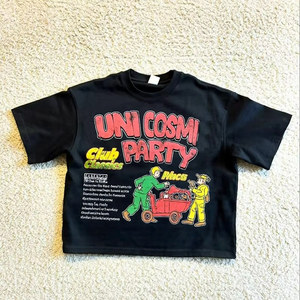 2025เสื้อยืดสีดำแนววินเทจสำหรับผู้ชายเสื้อยืดครอปทรงหลวมพิมพ์ลาย DTG สำหรับฤดูร้อน - Product Image 1