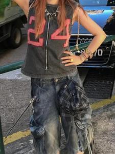 กางเกงยีนส์ขาสั้นสีน้ำเงินสไตล์วินเทจทรงหลวมสำหรับผู้หญิง ปี 2025 กางเกงขาสั้นทรงโอเวอร์ไซส์ขาดๆ สไตล์อีโม - Product Image 3