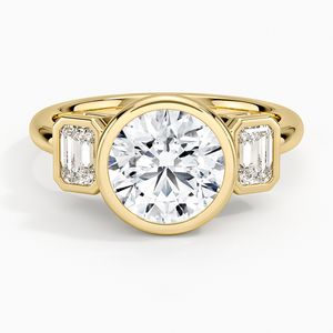 Bague de fiançailles pour femme en or 14K/18K avec trois pierres, diamant de laboratoire taille ronde et pierres latérales émeraude, certifiée IGI - Product Image 1