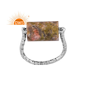 Anillo apilable de piedras preciosas de unakita natural de plata esterlina oxidada de la mejor calidad, fabricante de joyería personalizada - Product Image 1