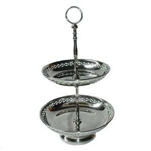 Home Hotel Restaurant Fruit Food Birthday Parties use Attractive Designer <b>Two</b> <b>Tier</b> Stainless Steel <b>Cake</b> <b>Stand</b> - Product Image 1