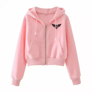 เสื้อฮู้ดครอปสีดำสำหรับผู้หญิง เสื้อสเวตเชิ้ตมีฮู้ดแบบสวมใส่สบายพร้อมซิปด้านหน้า ผ้าคอตตอนผสมเนื้อนุ่ม สไตล์สตรีทแวร์ - Product Image 2