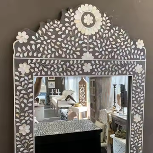 Espejo de Pared de Madera Natural Hecho a Mano con Incrustaciones de Hueso, Maravillosa Decoración para el Hogar - Product Image 4