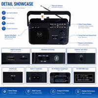 RAISENG R-617BT R-618BT Fabrik-OEM Tragbares AM/FM 2-Band-Radio mit AC/DC-Betrieb, Hochempfindlicher Empfänger mit Kopfhörerbuchse