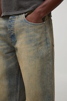 Jean en denim 100 % coton respirant coupe droite décontractée pour homme, style streetwear vintage hiver, délavé à la pierre, teinte foncée, très populaire