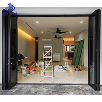 Portes accordéon coulissantes en aluminium noir à double vitrage trempé, isolées, pour entrées de maisons de luxe, cuisines et balcons