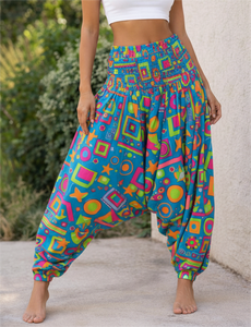 Pantalon de jogging harem bohème de haute qualité, ample, respirant, écologique, pour l'été, style yoga, décontracté, taille haute, smocké - Product Image 5