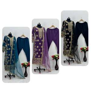 Traje Salwar de color negro de alta demanda en tela de Georgette de imitación y trabajo de secuencia china para ropa de mujer India pakistaní - Product Image 5