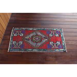 พรมวินเทจขนาด 1.5x3.1 ฟุต พรมตุรกีขนาดเล็ก พรมลายดอกไม้สีแดง - Product Image 3