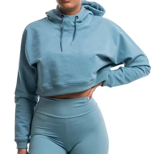 Alta calidad personalizado al por mayor de manga larga señora Top pulóver recortado francés Terry sudaderas con capucha para las mujeres 2025 - Product Image 1