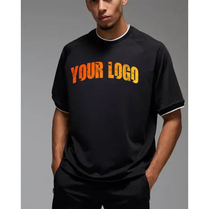 Camiseta de Hip Hop de peso pesado de algodón 100% de alta calidad, Camiseta holgada negra lisa con logotipo estampado personalizado Unisex de gran tamaño para ropa de verano - Product Image 1