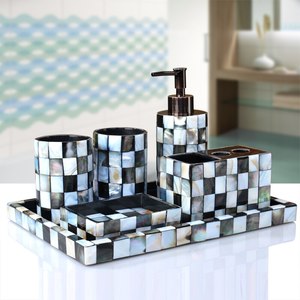 Luxury Bone Inlay <b>Bathroom</b> Set Best Quality Top Design Custom Handmade <b>Bathroom</b> Set Mother of Pearl <b>Bathroom</b> Set - Product Image 3